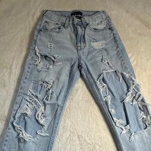 Aeropostale Blue Straight Leg Distressed Jeans